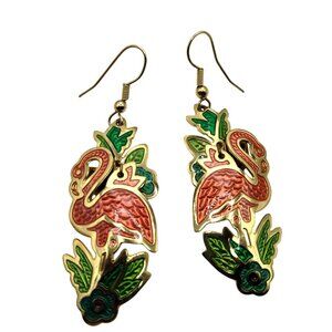 Berebi Flamingo Earrings Floral Enamel Drop